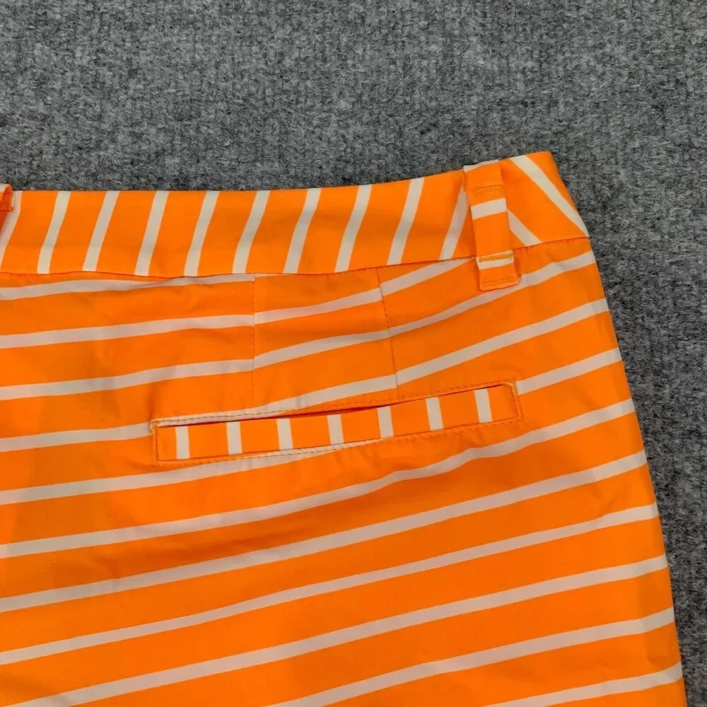 Nike Shorts Womens 14 Orange White Golf Dri Fit Striped Pleated Shorty Pockets‎